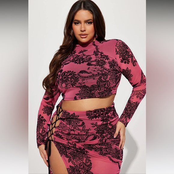 2pc Fashion Nova 1X Leave An Impression Mesh Skirt Set - Pink - Picture 2 of 6